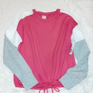 Pink white and gray drawstring sweater